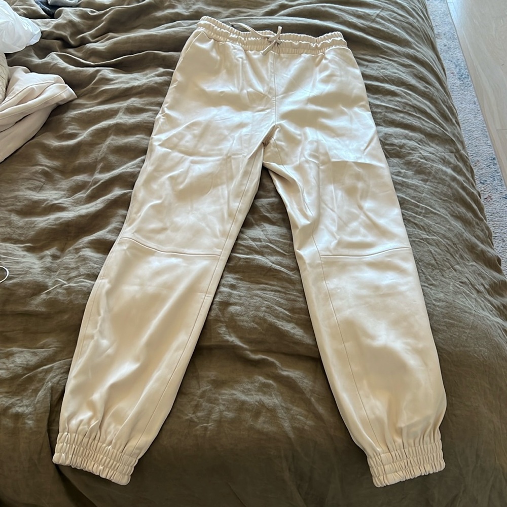 Mango Cream Faux Leather Pants (S)